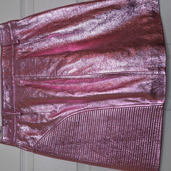 Just Cavalli Shiny Pink Leather Biker Mini Skirt Euro Size 42 Festival Going Out - Picture 7 of 15